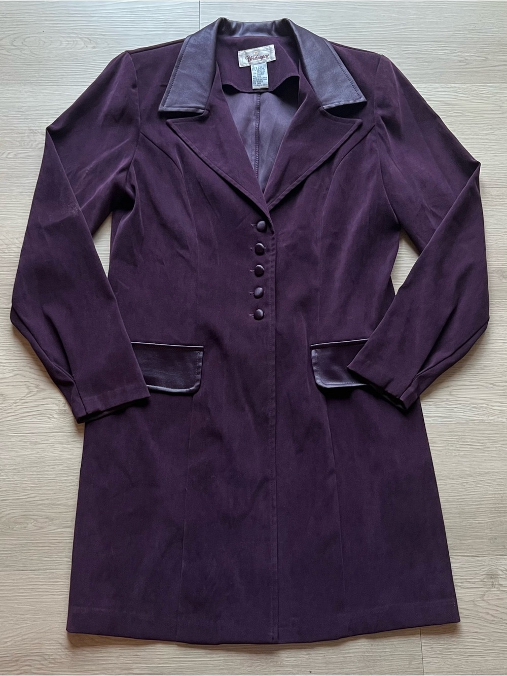 Vintage Worthington Plum Women's Coat with Faux Leather Trim